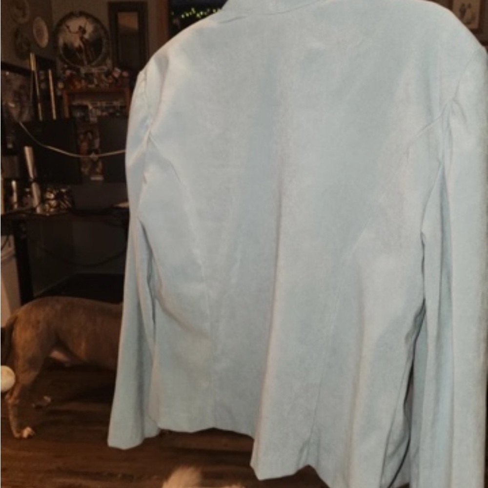 Jessica Howard Light Blue Open-Front Blazer with Black Trim - Picture 2 of 3